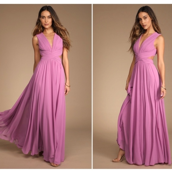 LULU's Prom Sexy Flowy Wedding Bridesmaid Vivid Imagination Cutout Maxi Dress - Picture 1 of 5